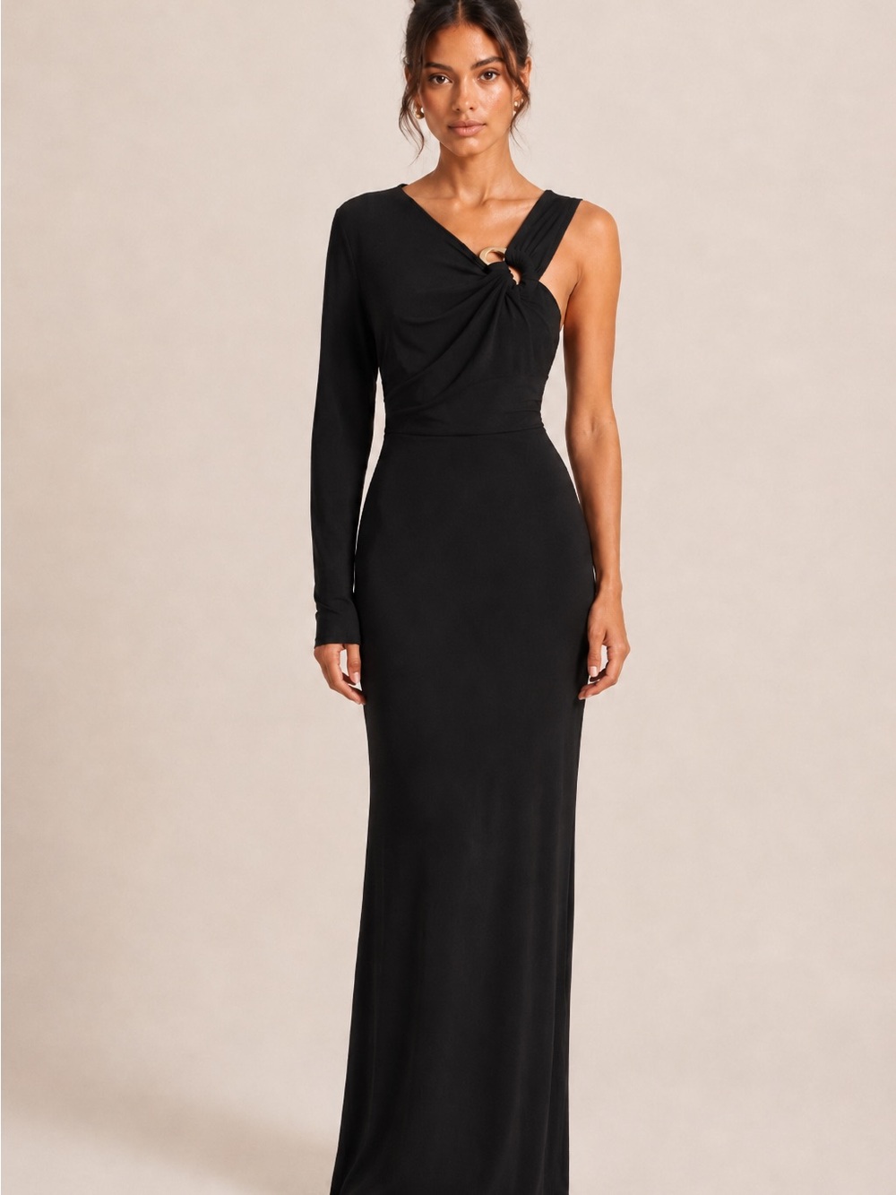 L’Academie Black Asymmetrical One Shoulder Maxi Dress Size S
